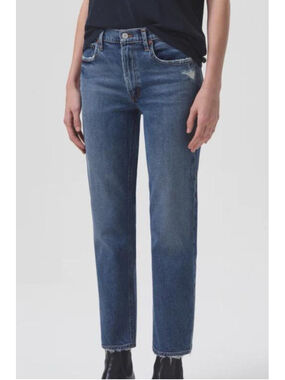 AGOLDE Kye Jeans Women Size 34 Mid Rise Straight Leg Distressed Stretch Denim